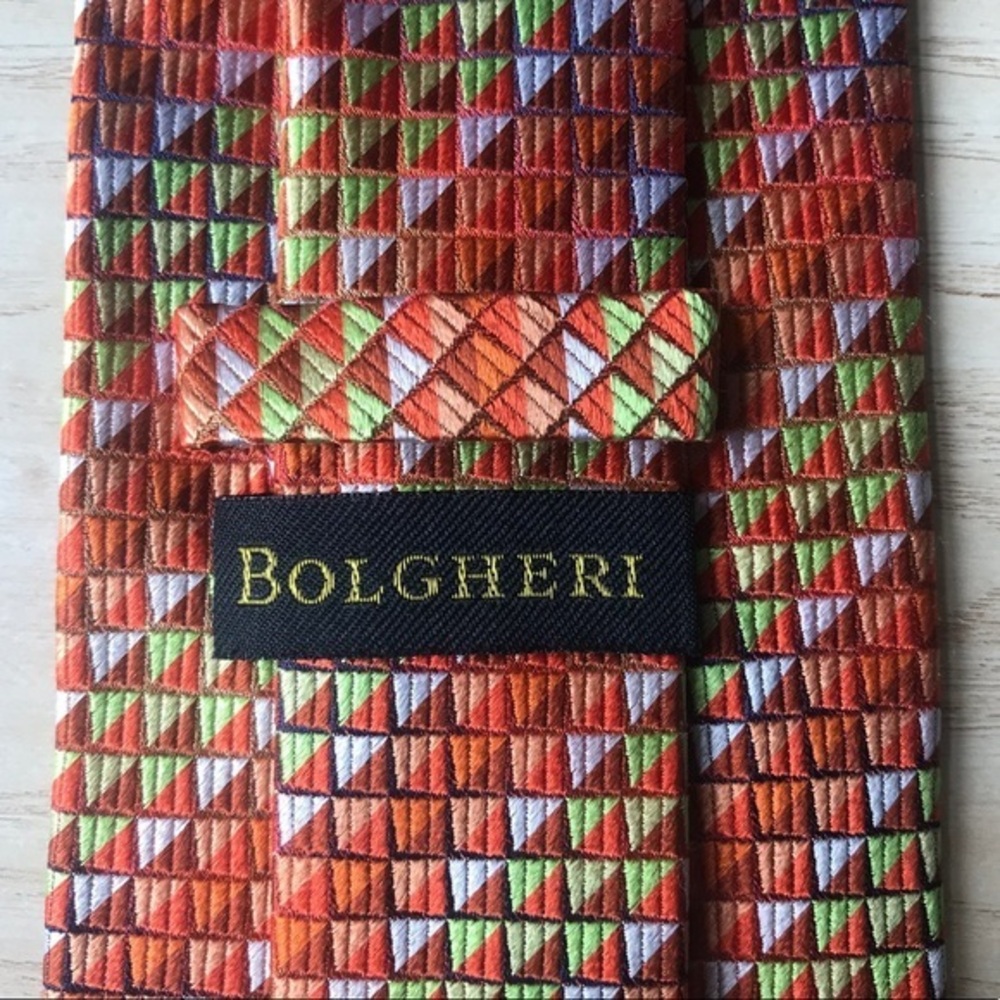 Bolgheri Orange + Pink + Green Geometric Silk Tie